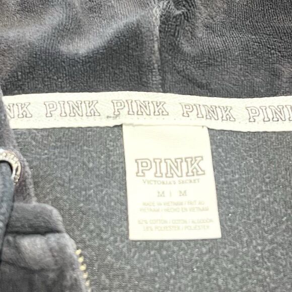Victoria’s Secret Pink Hoodie Medium Black Gold Sequin Bling Vintage Full Zip - Picture 14 of 16
